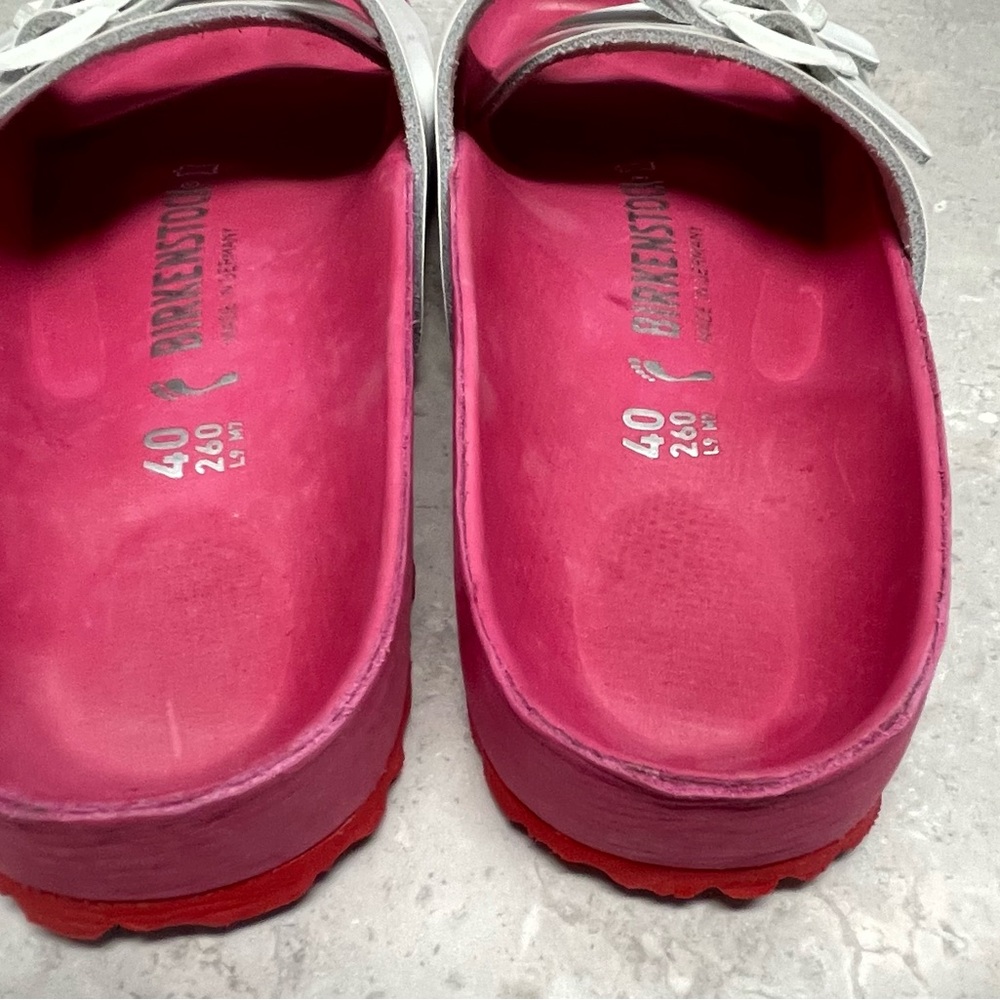 Birkenstock Pink and White All Leather Sandals Size 9 - Picture 7 of 9